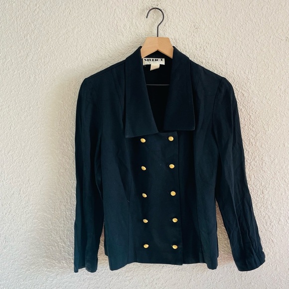 Vintage Tops - Vintage Gold Button Black Button Up Collared Blouse